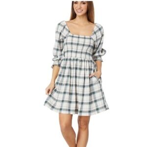 Madewell Lucie Elbow-Sleeve Smocked Mini Dress in Lebaum Plaid S Pockets NWT